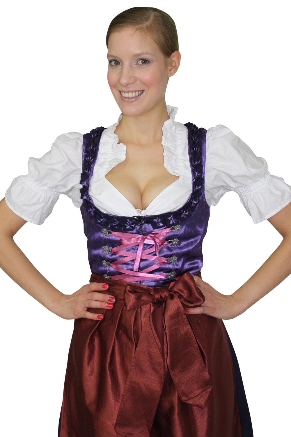 Edles Midi Dirndl 3-teilig lila weinrot