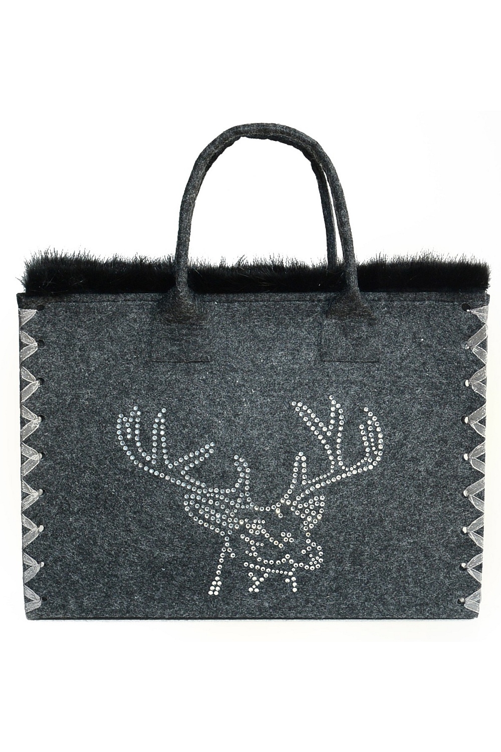 Dirndltasche Shopper Echtnerz grau Hirschkopf