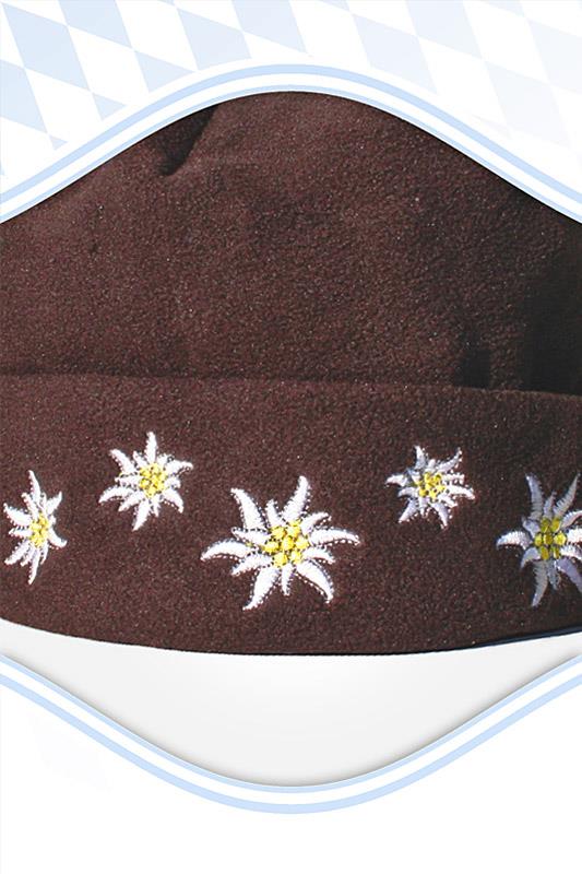 Kinder Fleece Mütze mit Edelweiß braun