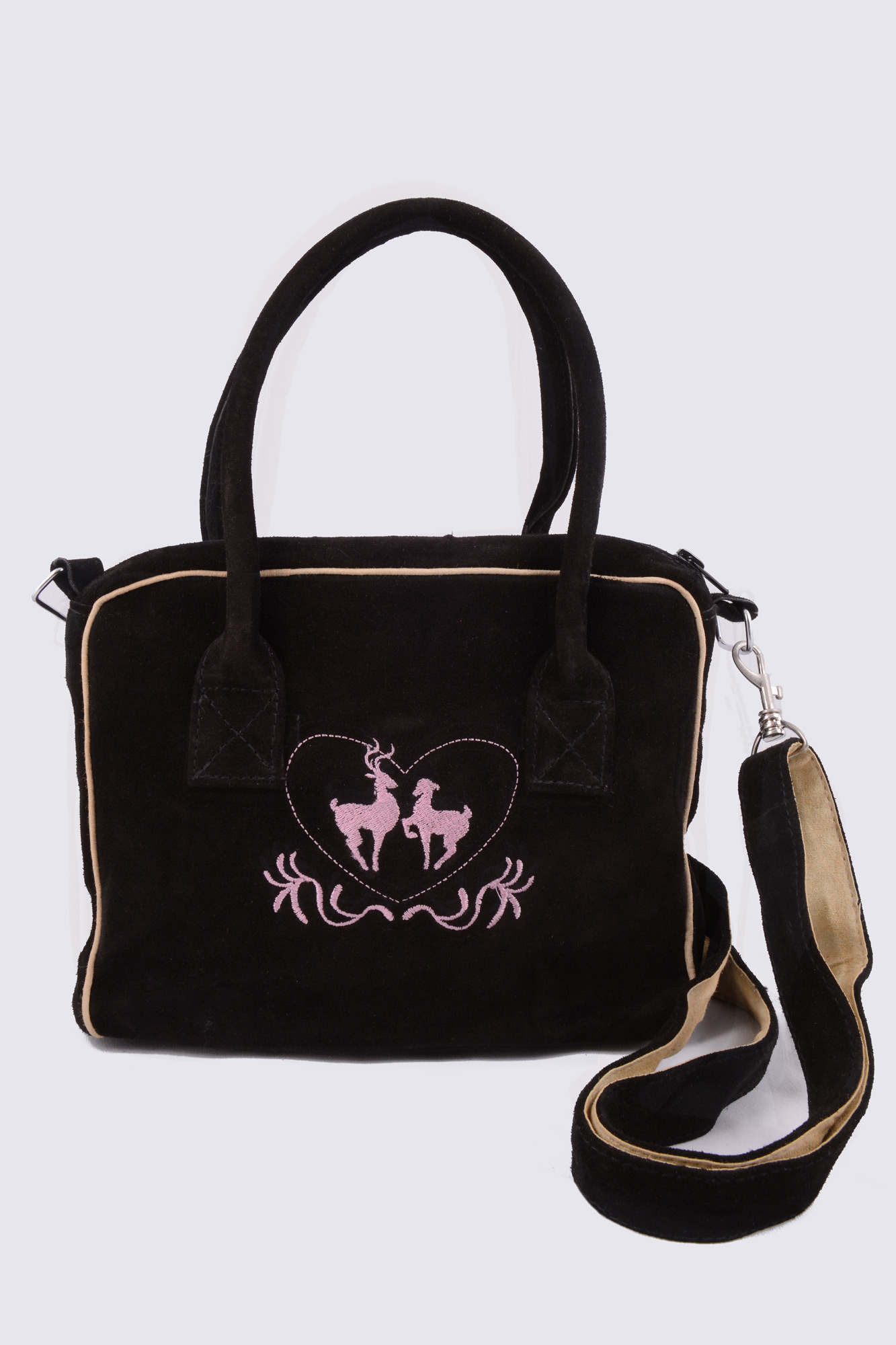 Dirndltasche schwarz rosa Herz