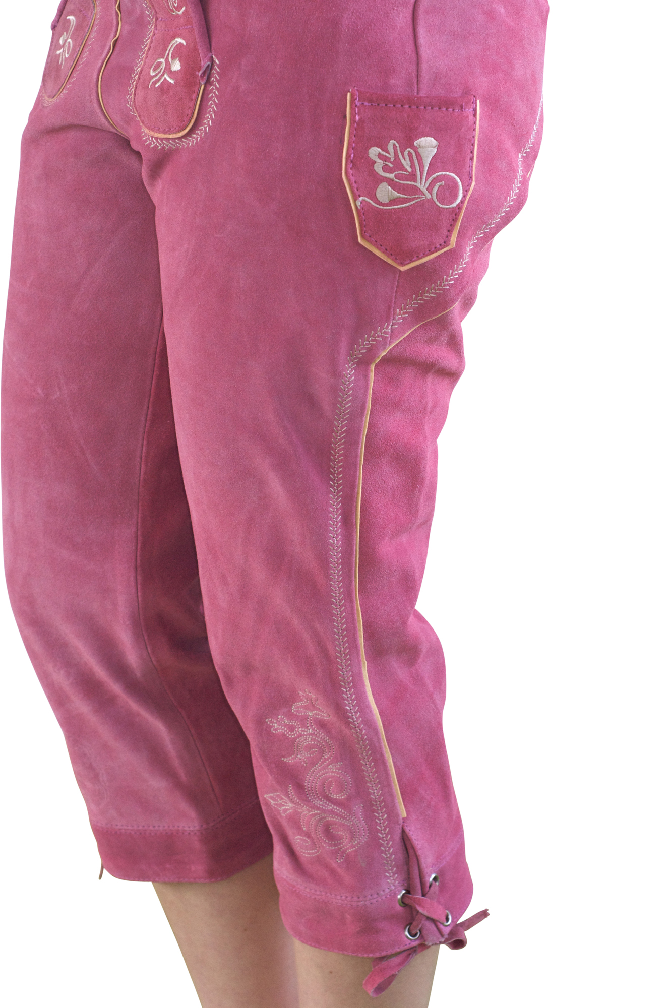 Damen Trachtenlederhose Kniebundhose pink