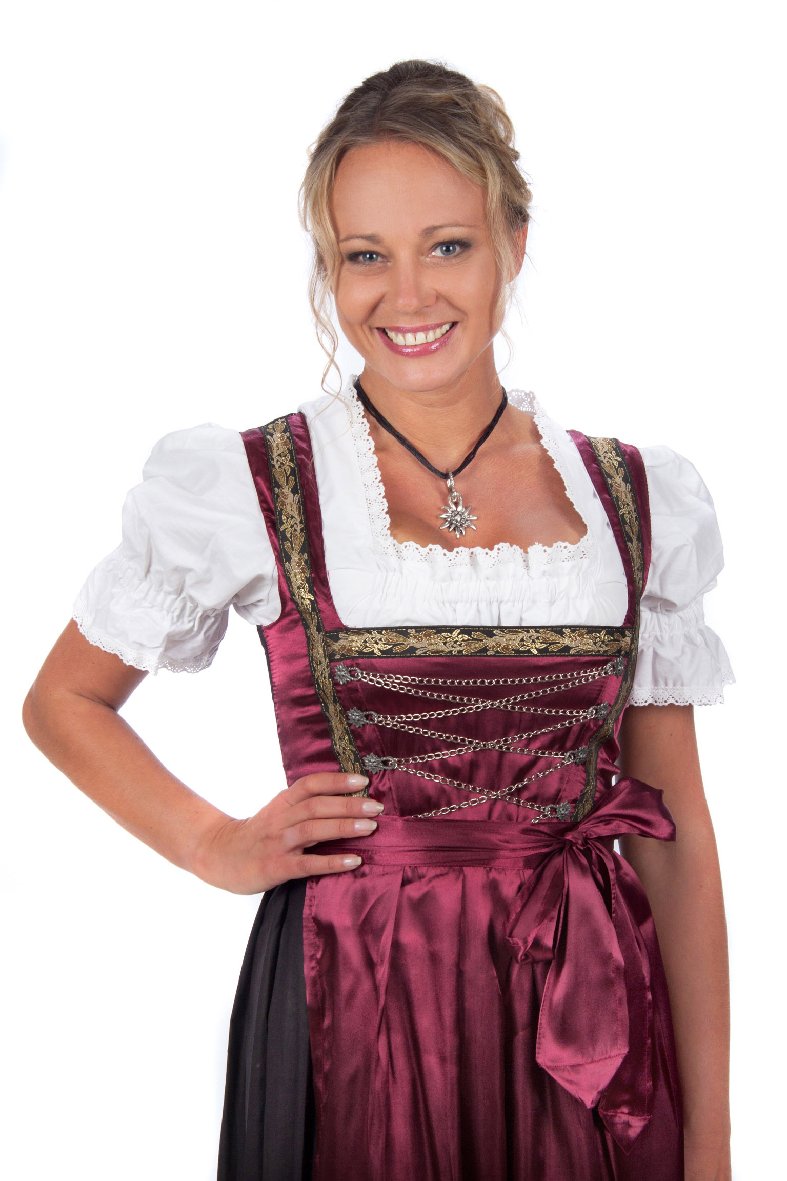 Edles Midi Dirndl 3-teilig rot schwarz