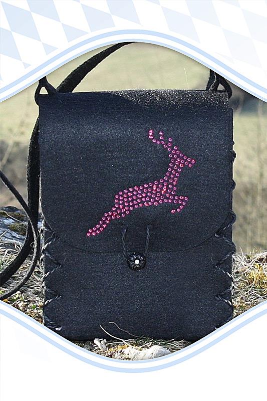 Dirndltasche Filz schwarz Hirsch pink