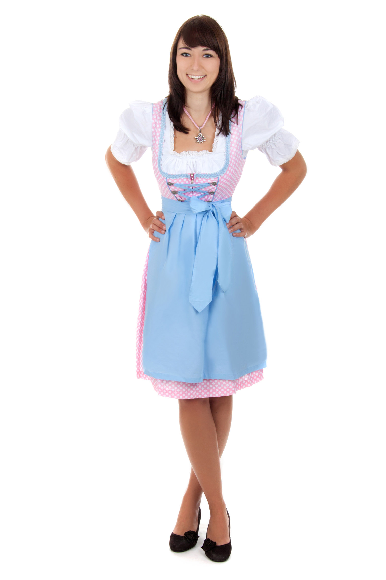Mini Dirndl 3-teilig rosa blau gepunktet