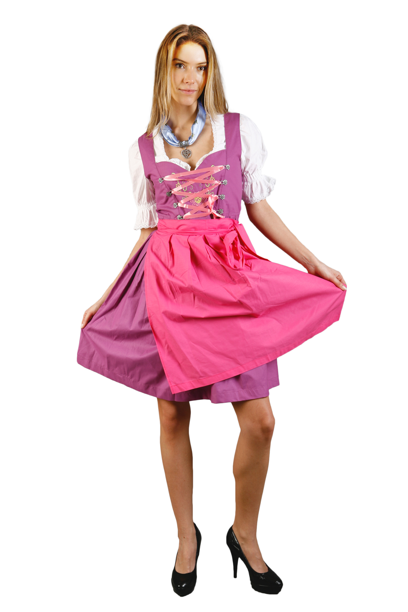 Hübsches Mini Dirndl 3-teilig lila pink