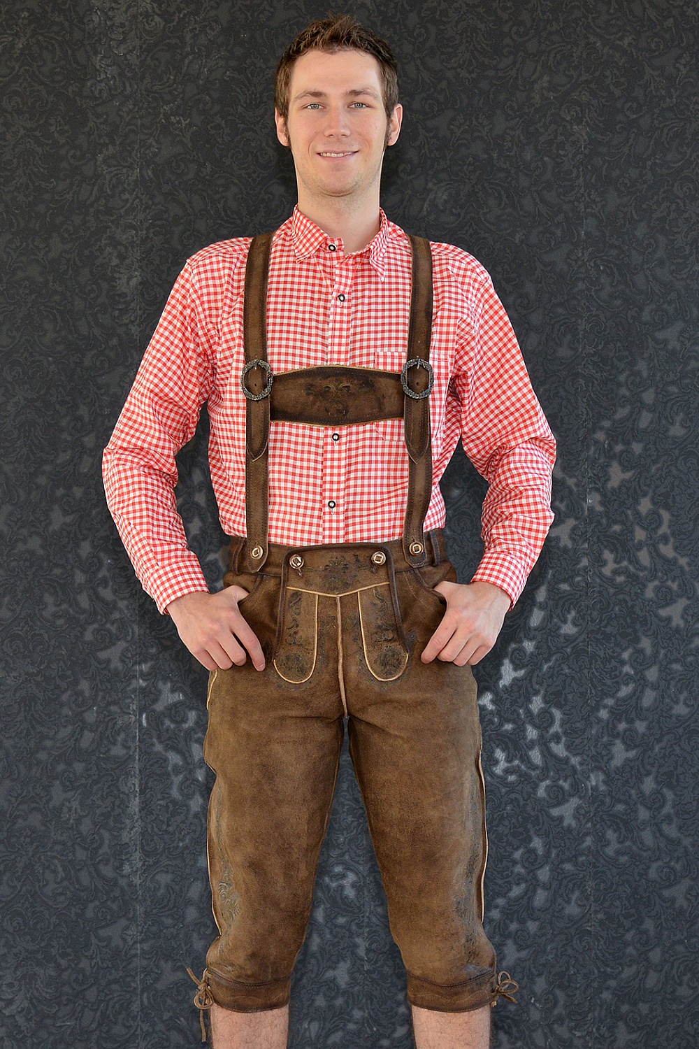 Trachtenlederhose Kniebundhose Wildbock walnuss