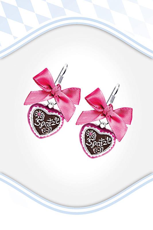 Trachten Ohrhänger Herz Spatzl pink