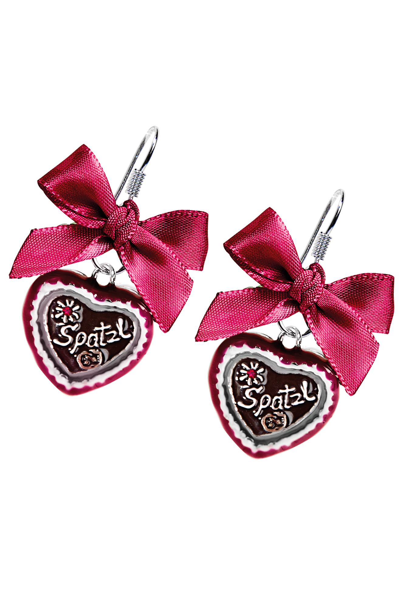 Trachten Ohrhänger Herz Spatzl bordeaux