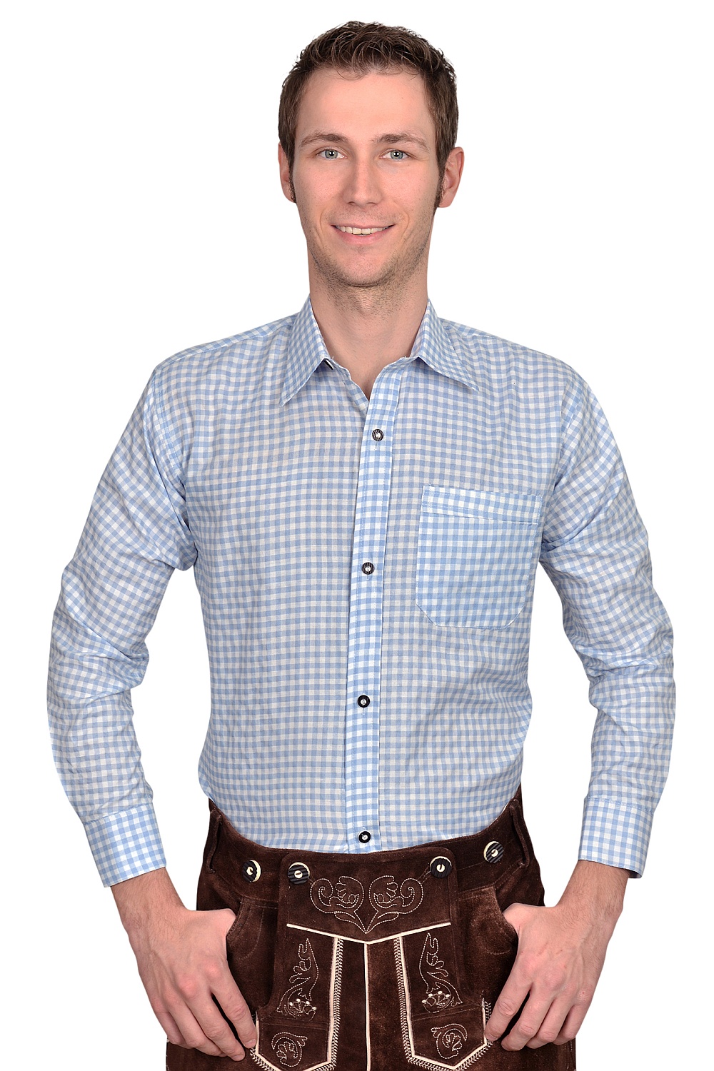 Trachtenhemd Hemd hellblau kariert