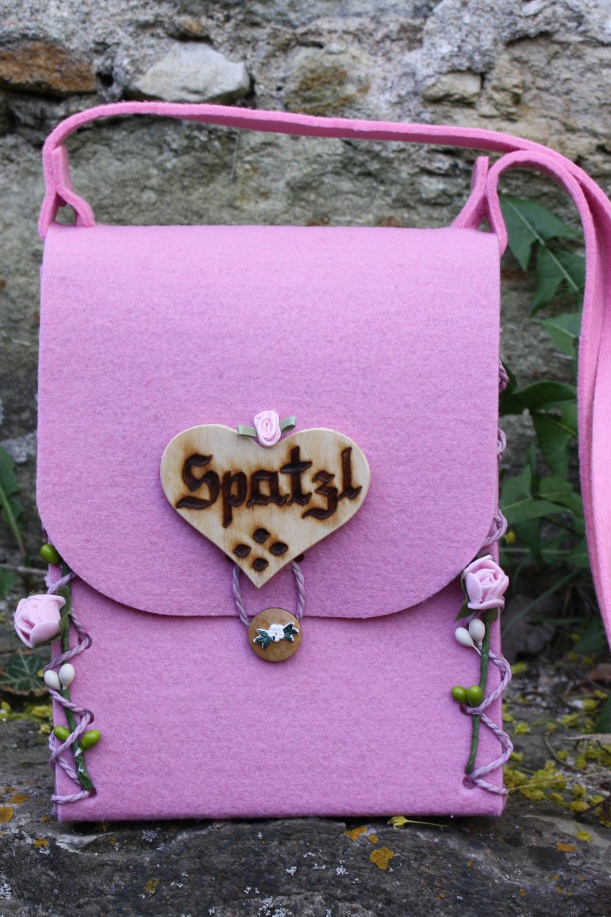 Dirndltasche Filz rosa Spatzl Rosen