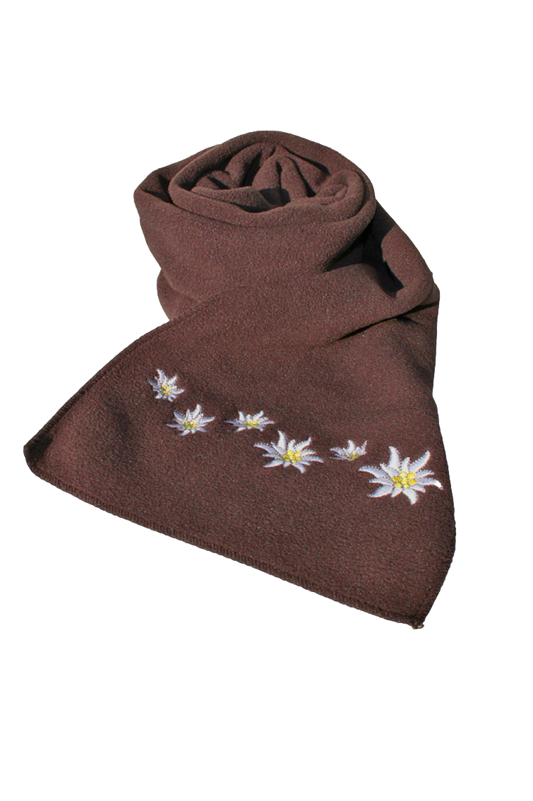 Fleece Schal mit Edelweiß braun