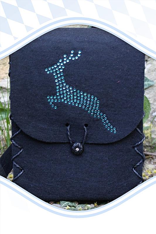 Dirndltasche Filz schwarz Hirsch türkis