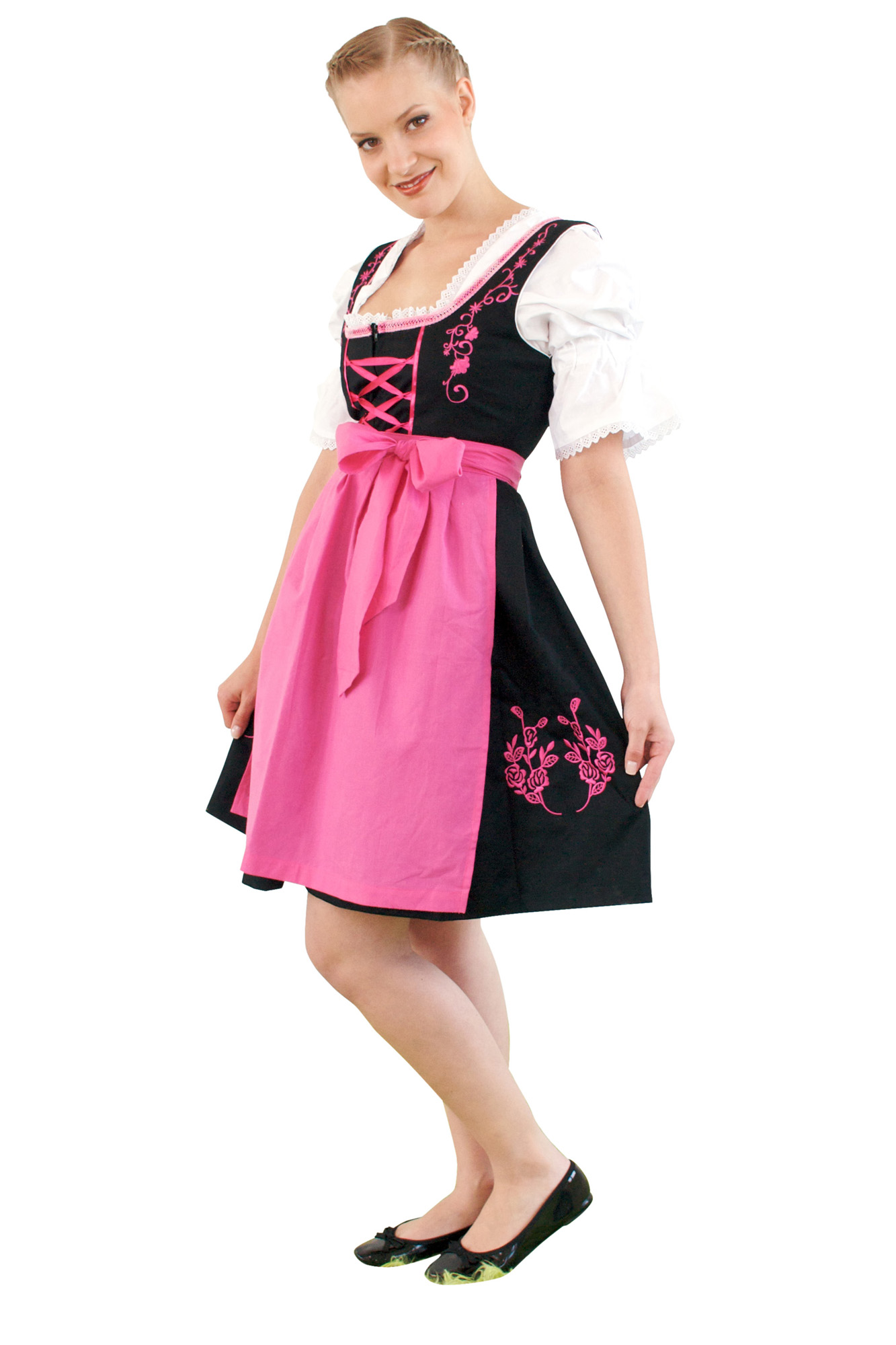 Mini Dirndl 3-teilig schwarz pink 2