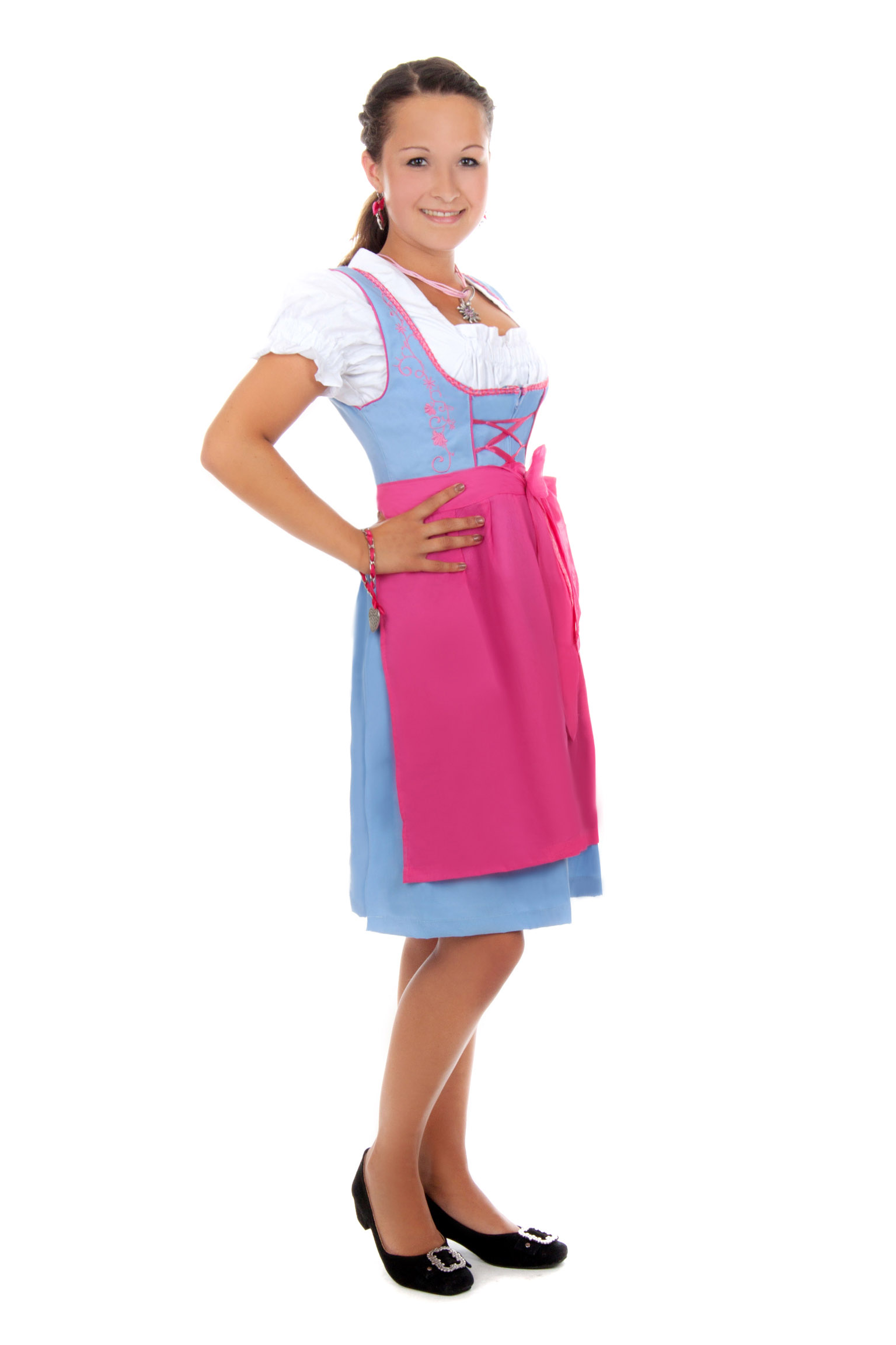 Süßes Mini Dirndl 3-teilig hellblau pink