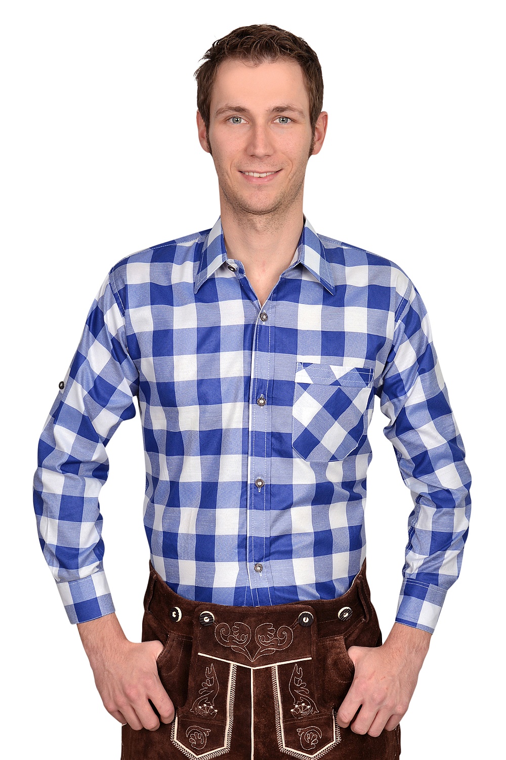 Trachtenhemd Hemd blau Karo groß