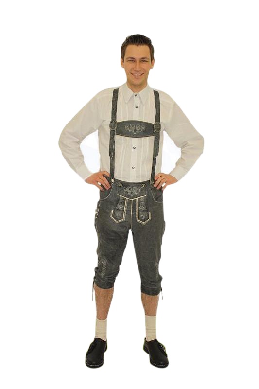 Antike Trachtenlederhose Kniebundhose blaugrau