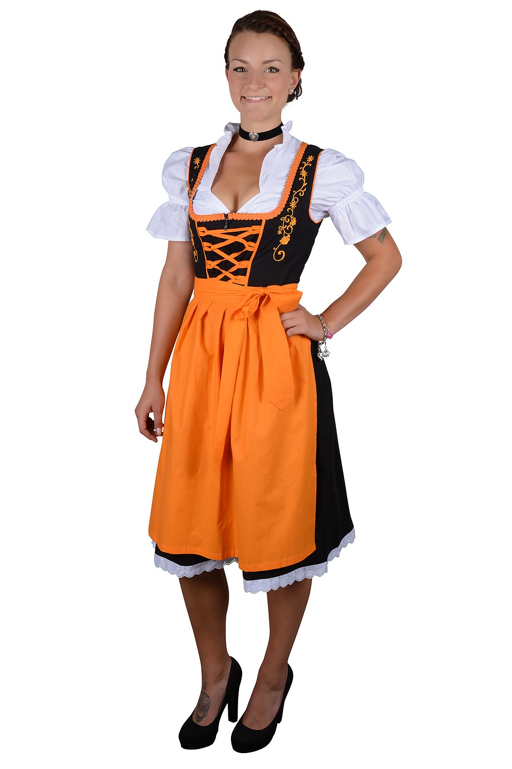 Midi Dirndl Tessa schwarz orange