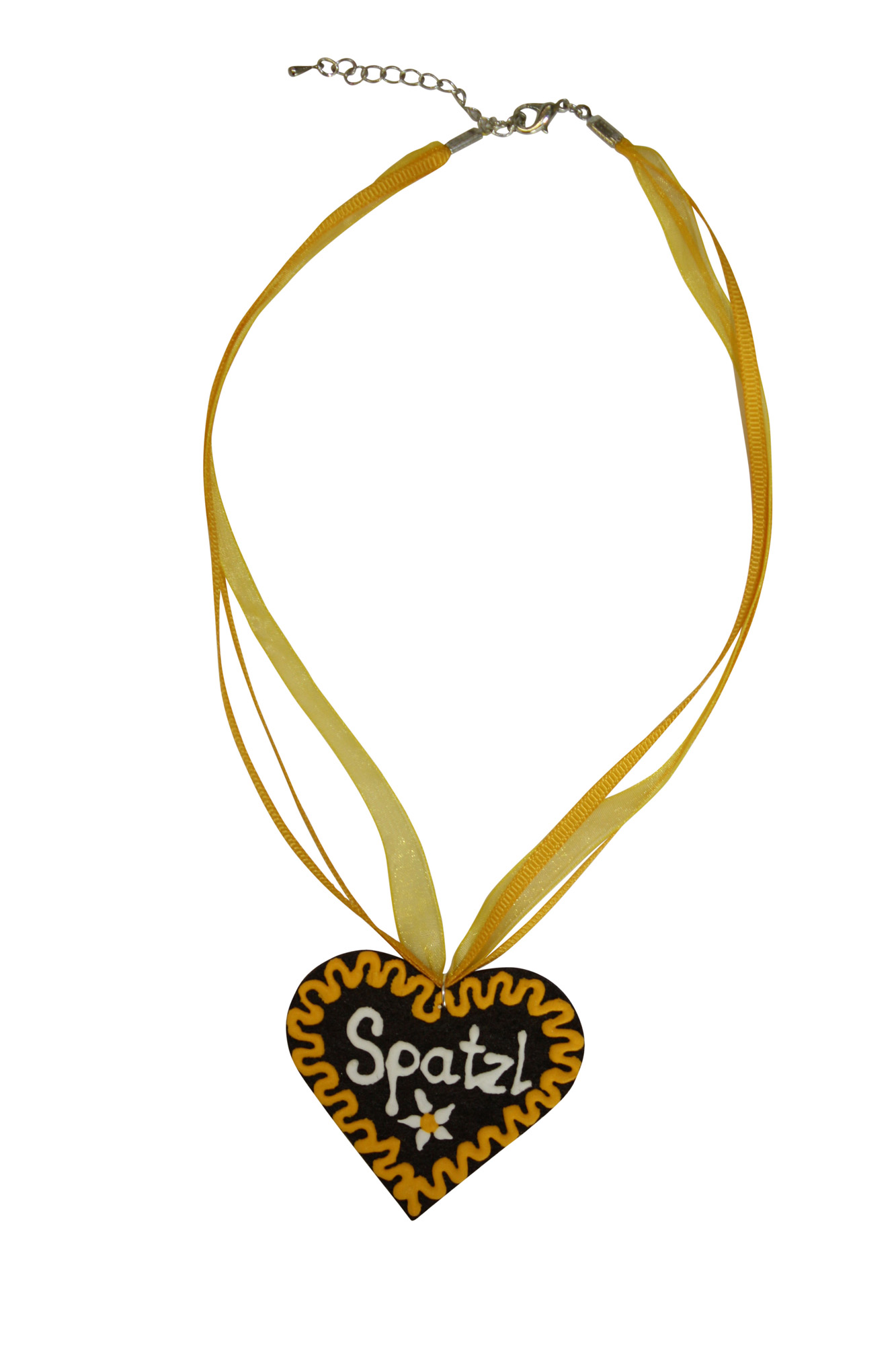 Halskette Filzherz Spatzl gelb