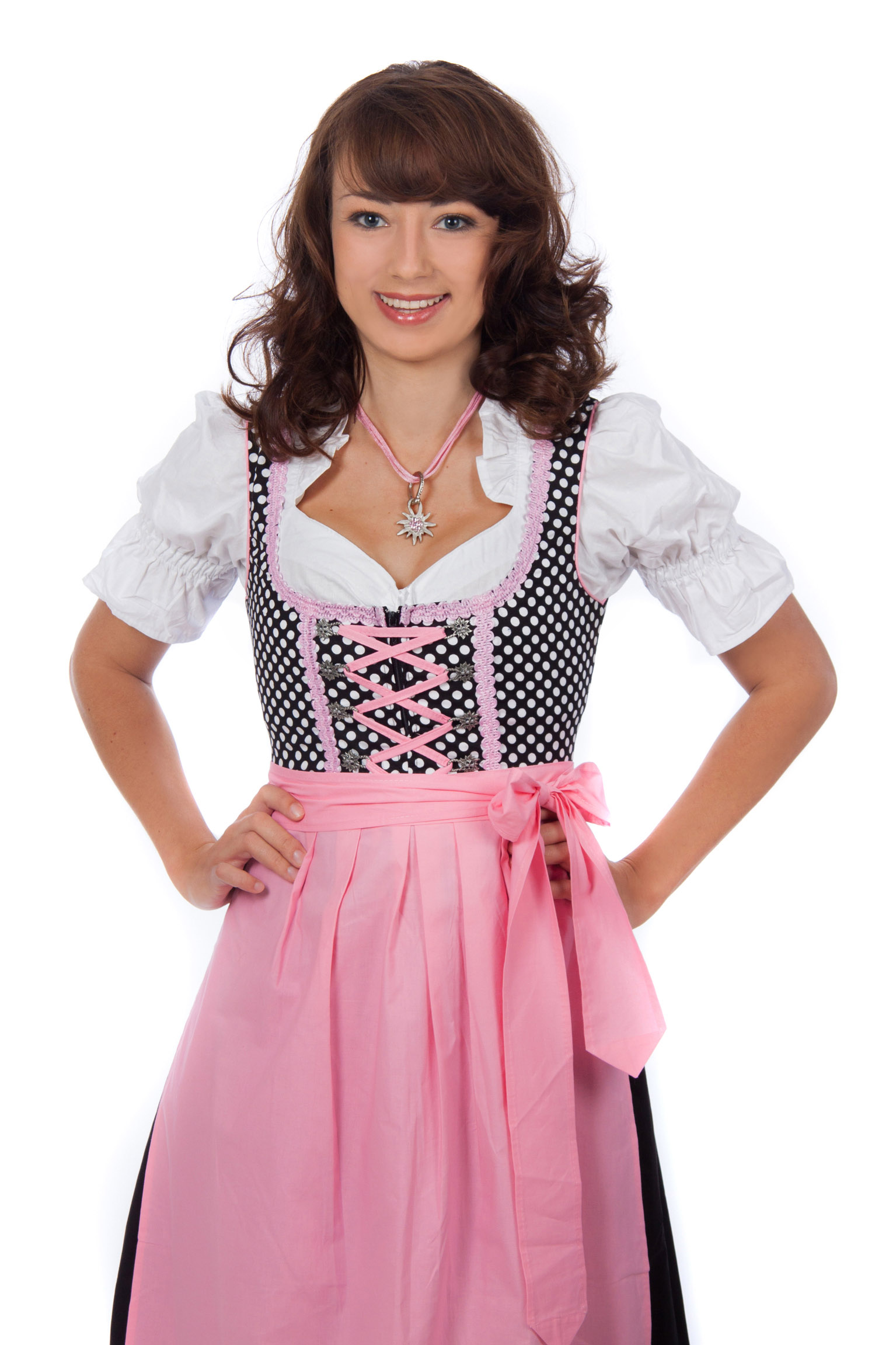 Midi Dirndl 3-teilig rosa schwarz Punkte