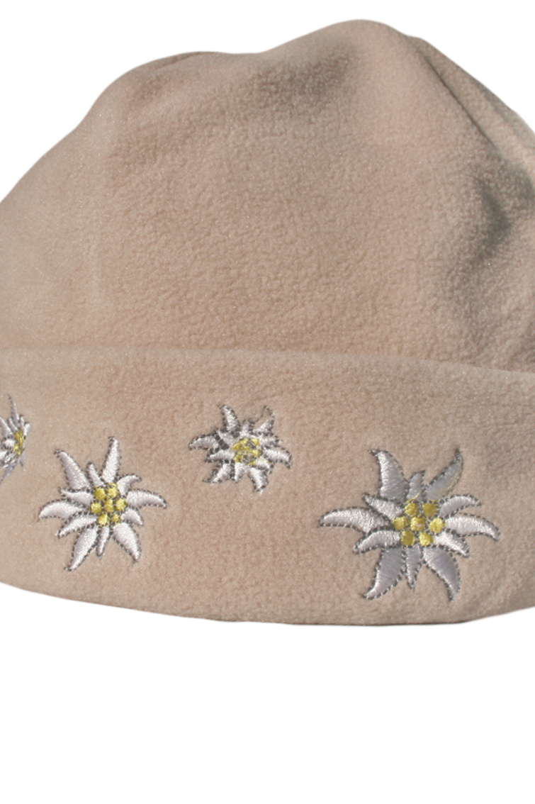 Fleece Mütze mit Edelweiß beige