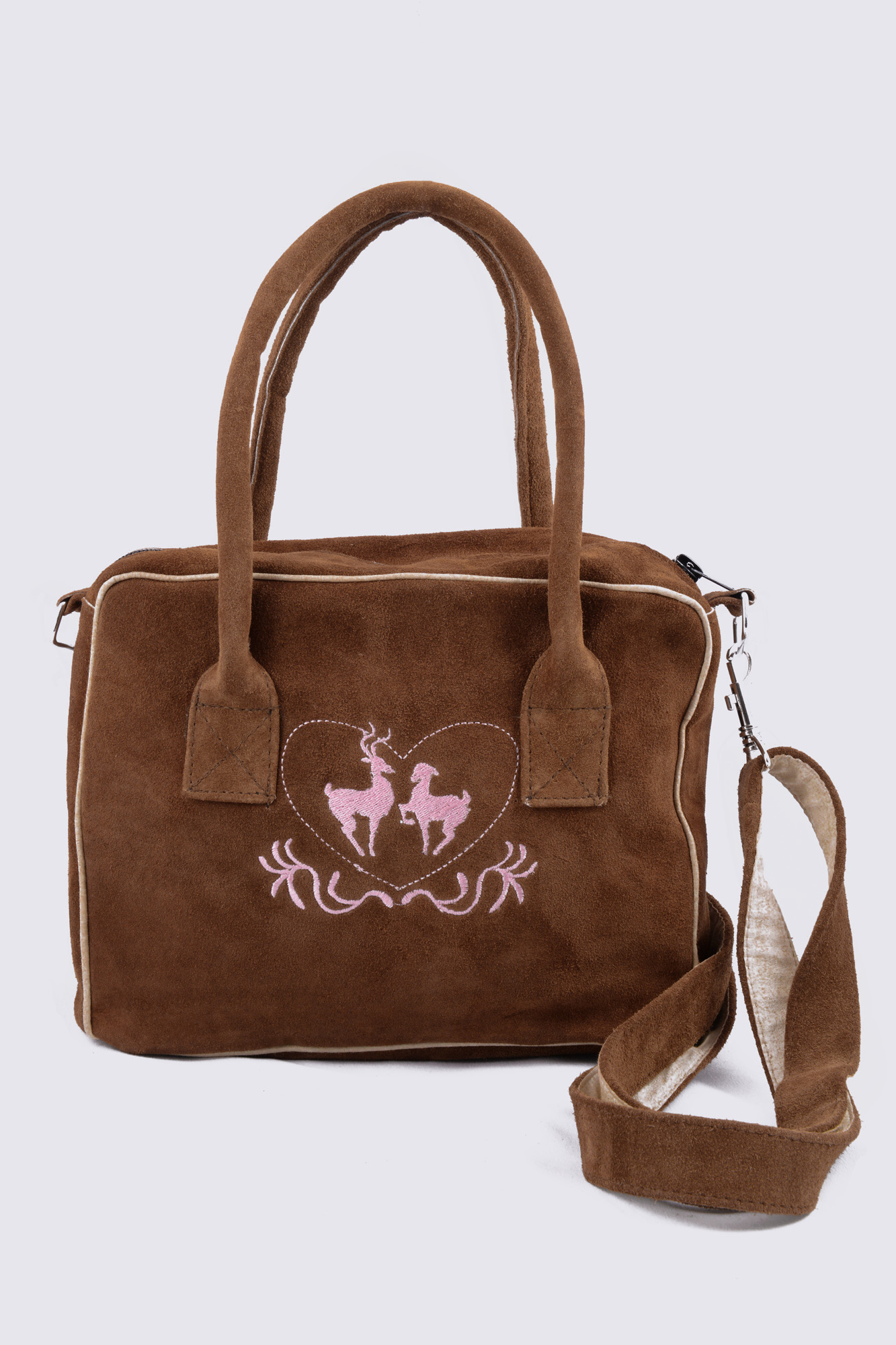 Dirndltasche dunkelbraun rosa Herz