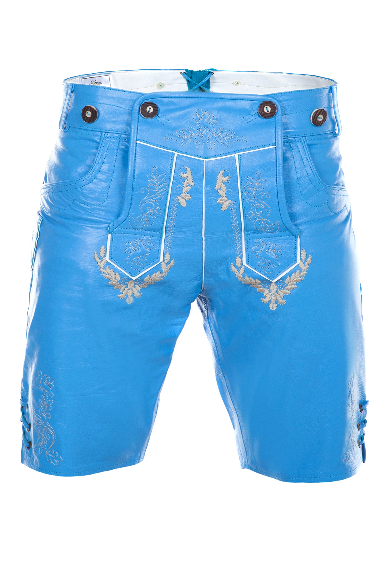 Kurze Trachtenlederhose Glattleder hellblau