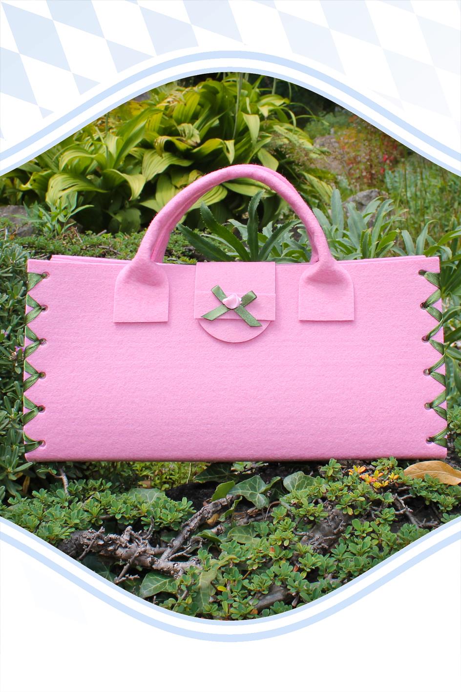 Dirndltasche Filz rosa grün Rose länglich