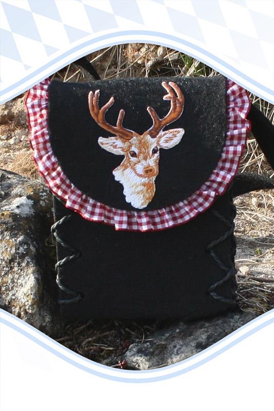 Mini Dirndltasche Filz schwarz Hirsch Borte