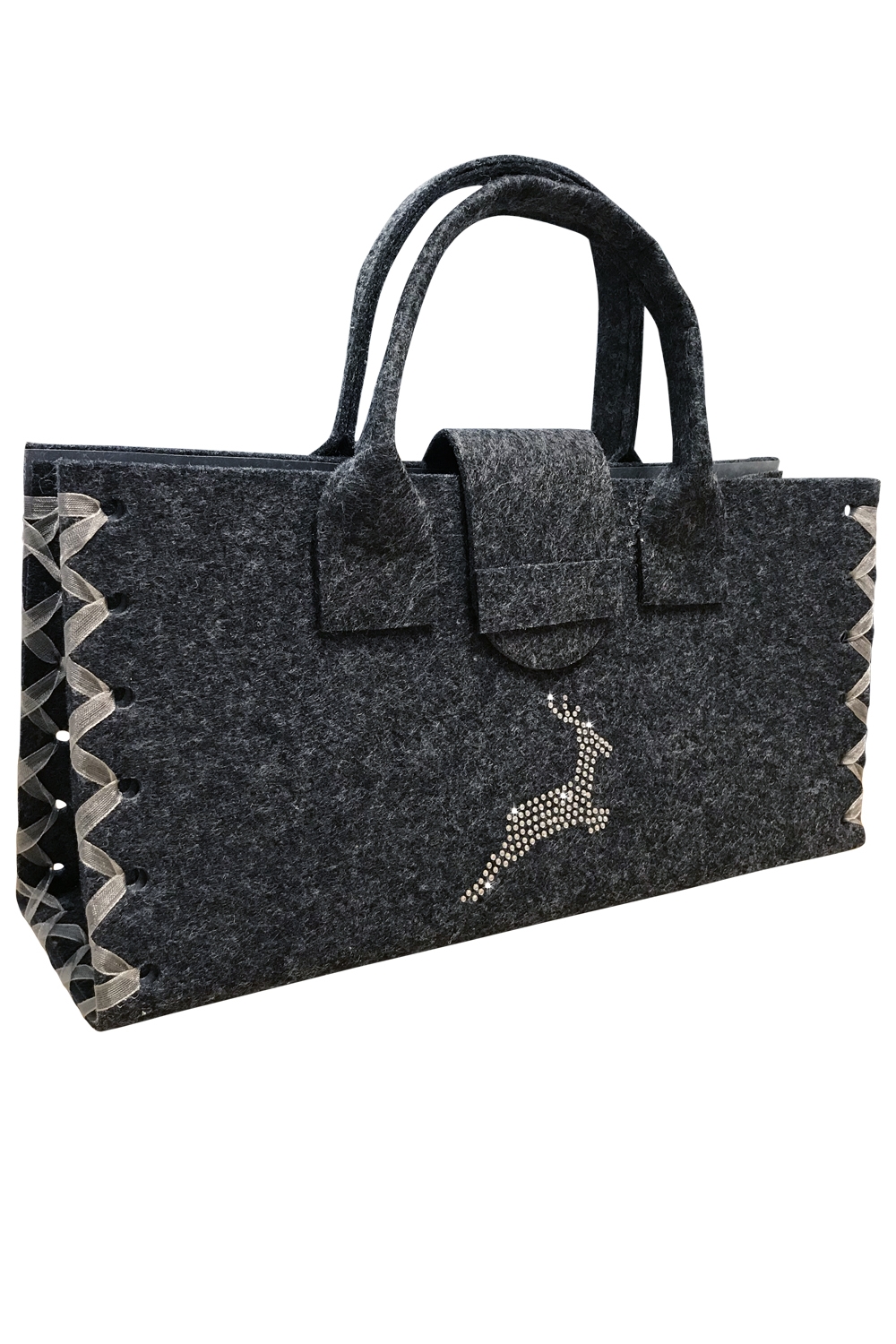 Dirndltasche Filz dunkelgrau Hirsch länglich