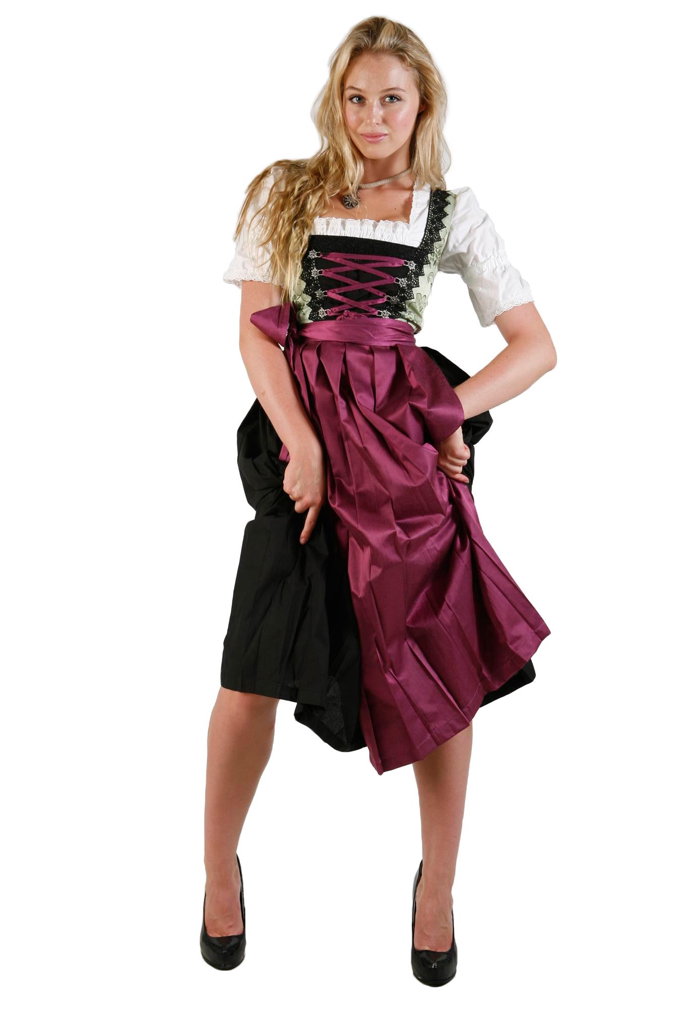Sexy Midi Dirndl 3-teilig mint violett