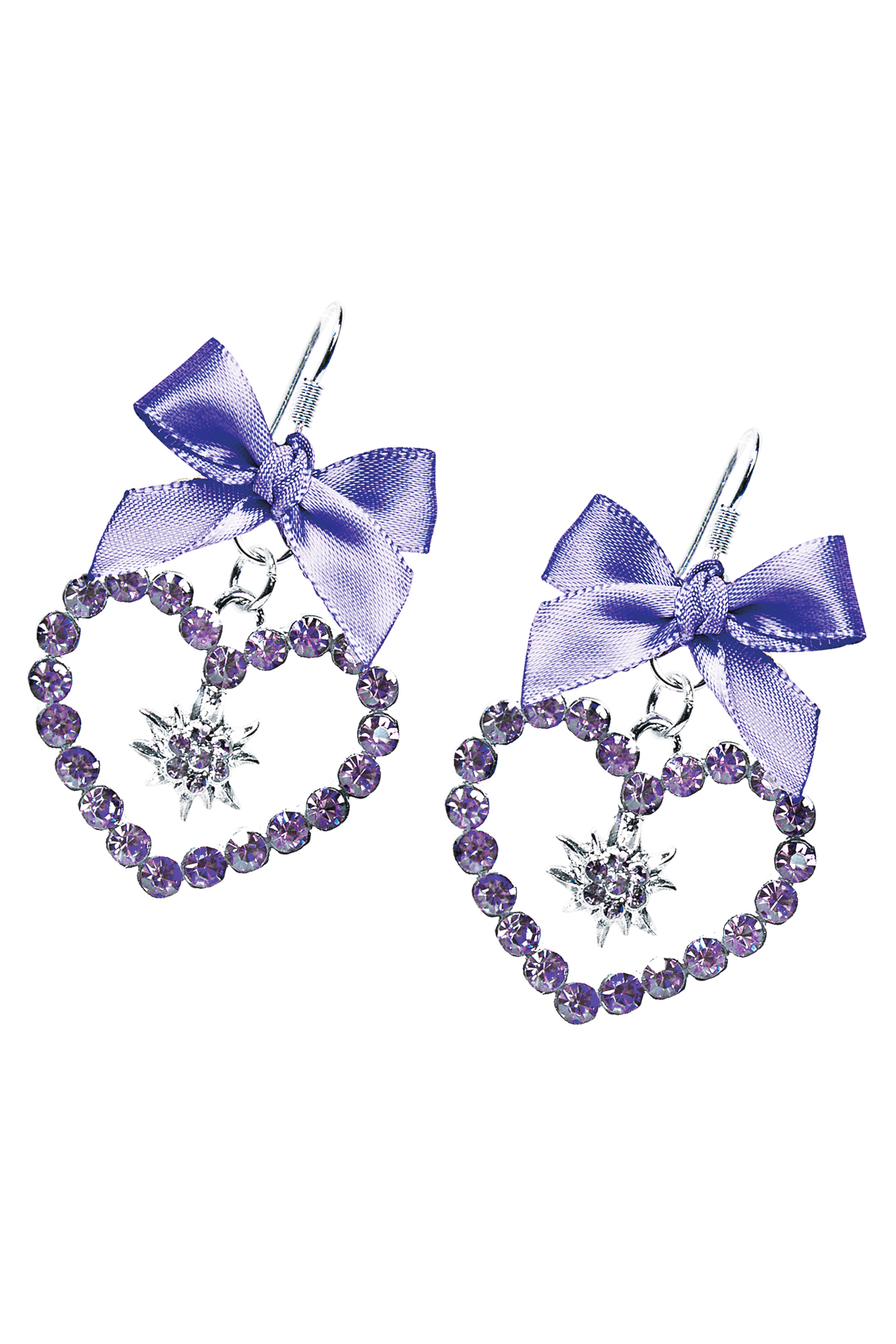 Trachten Ohrhänger Herz mit Edelweiß lila