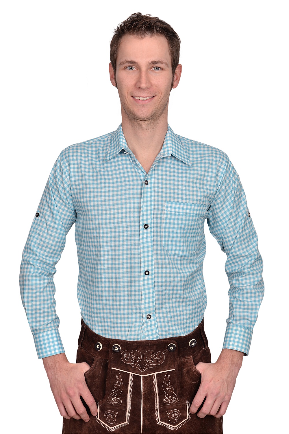 Trachtenhemd Hemd türkis kariert