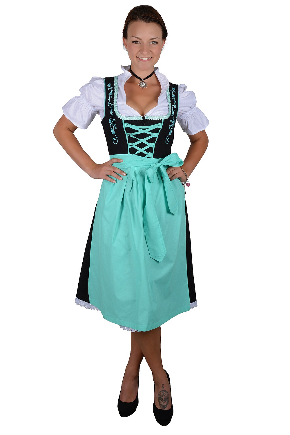 Midi Dirndl Tessa mint schwarz