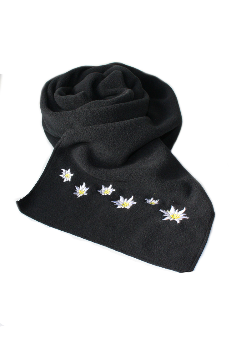 Fleece Schal mit Edelweiß schwarz