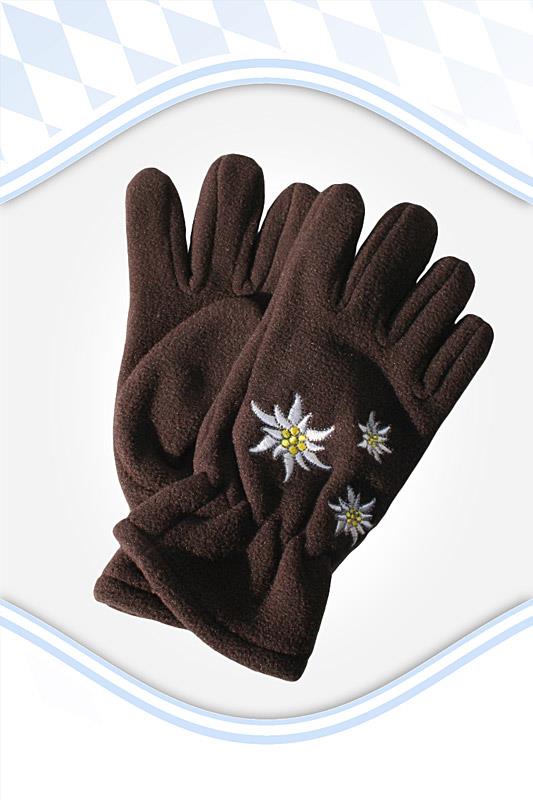 Kinder Fleece Handschuhe mit Edelweiß braun