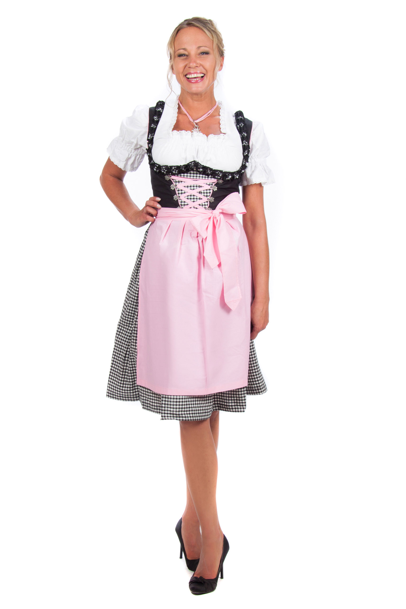 Mini Dirndl 3-teilig schwarz rosa kariert