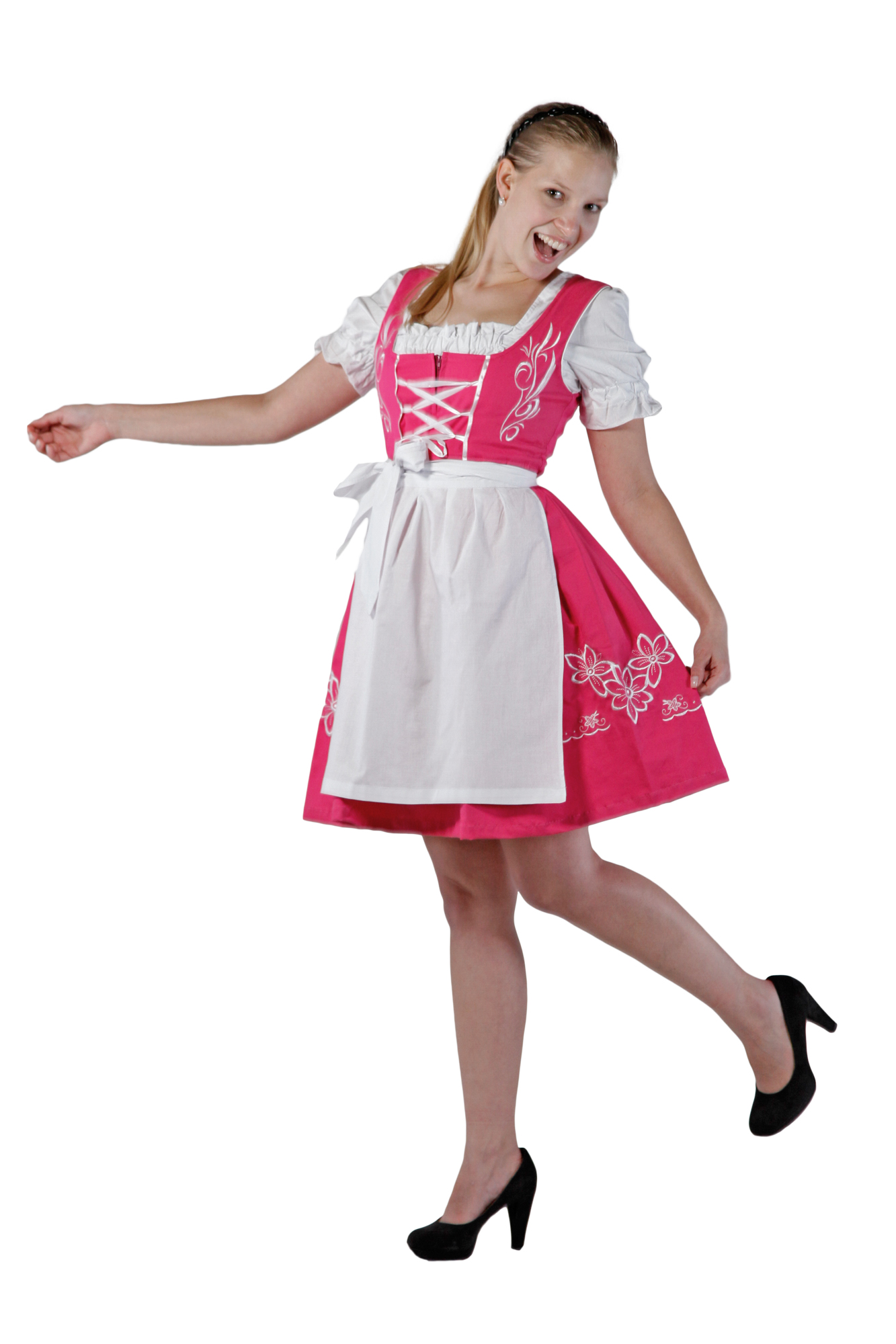 Hübsches Mini Dirndl 3-teilig weiß pink
