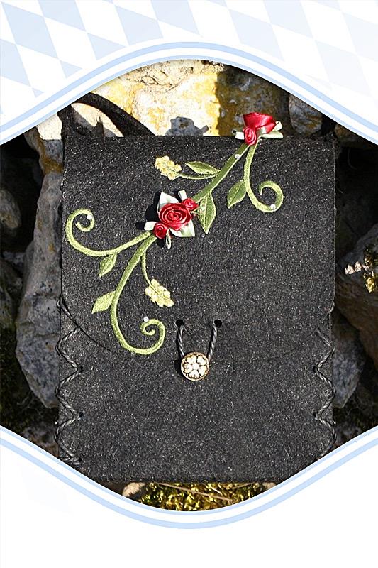 Dirndltasche Filz schwarz Rose