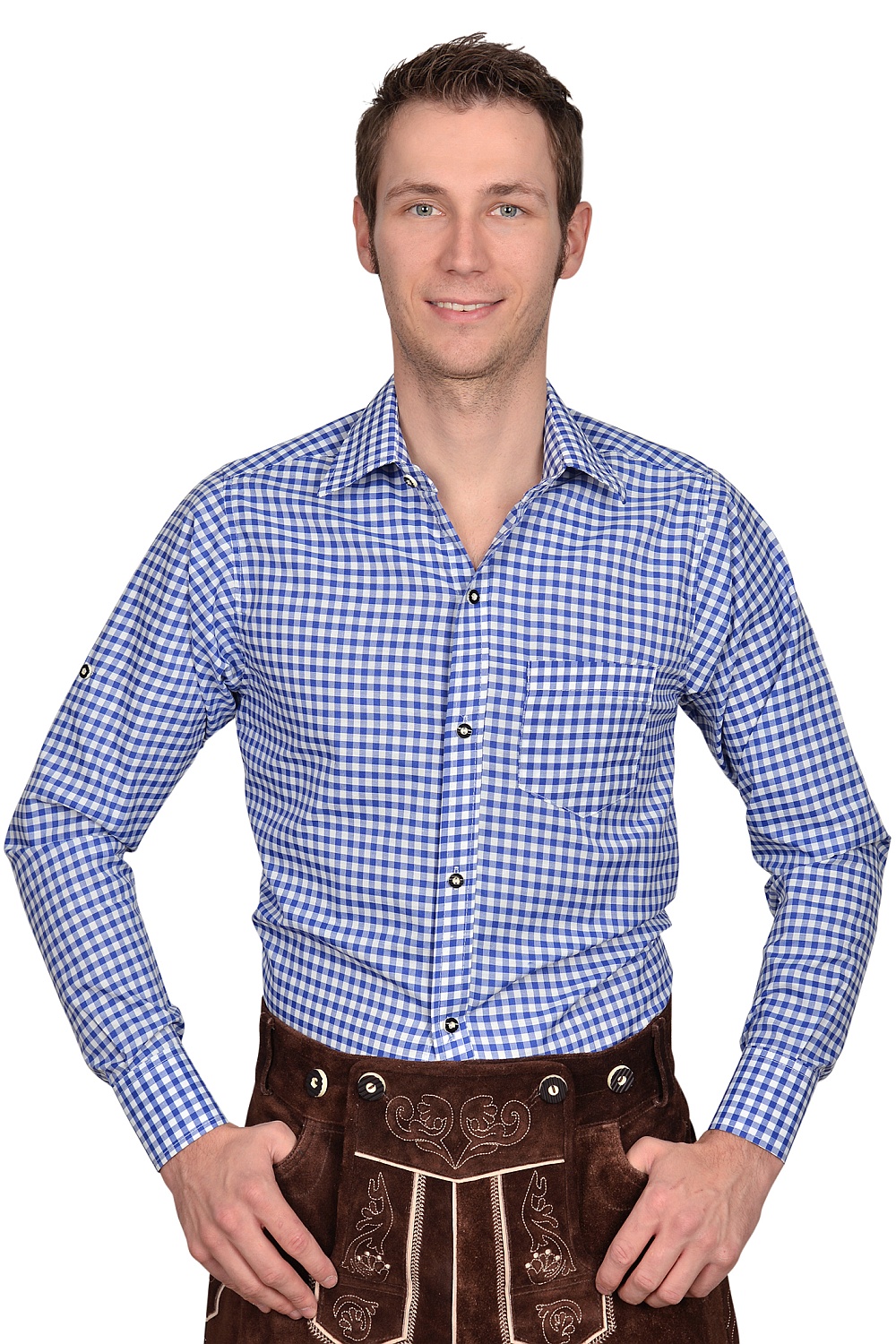 Trachtenhemd Hemd blau kariert