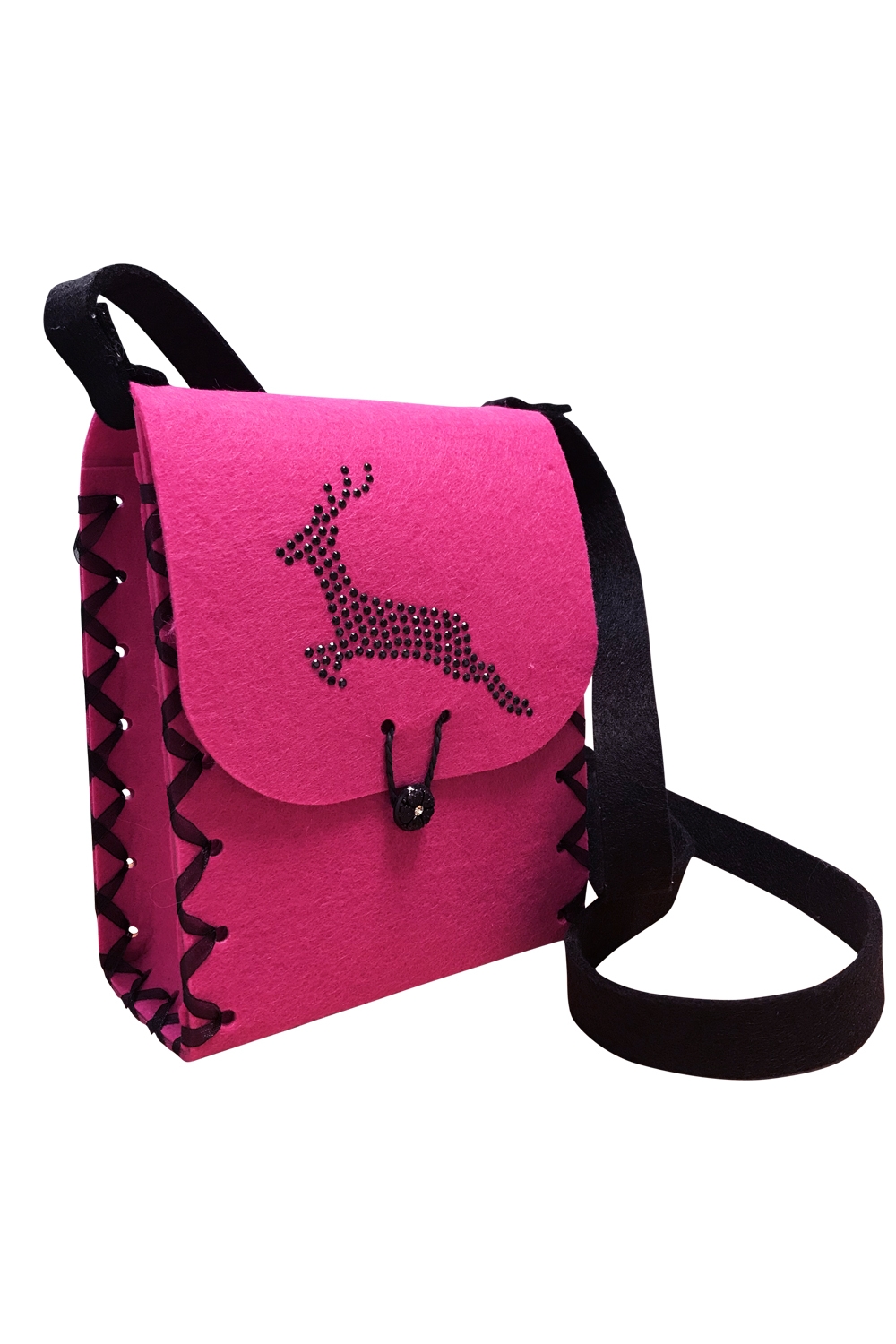 Dirndltasche Filz pink Hirsch schwarz