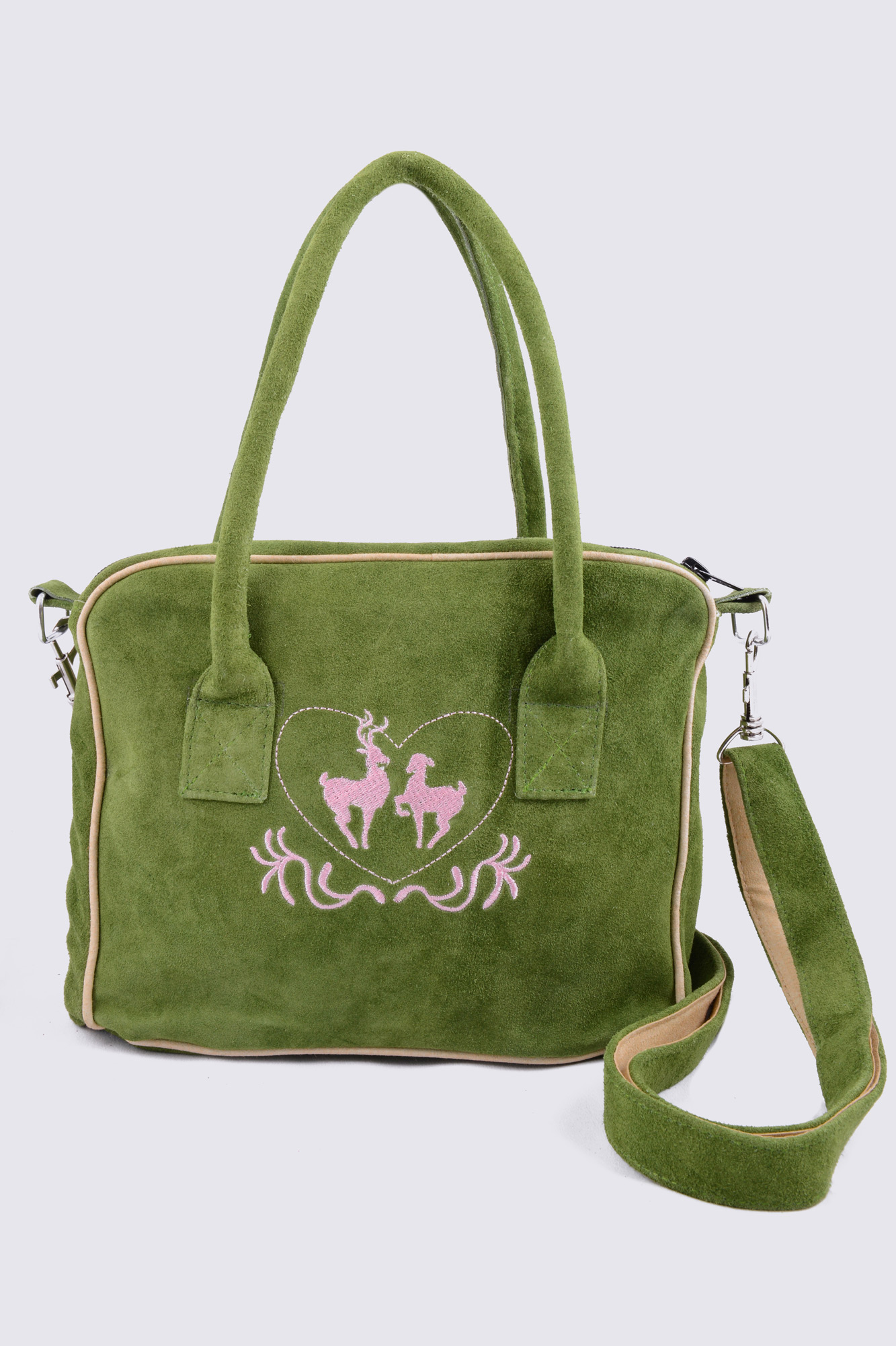 Dirndltasche grün rosa Herz