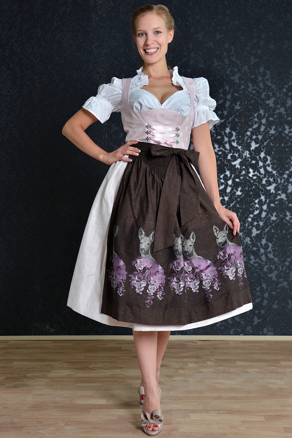 Made in Germany Midi Dirndl Reh hellrosa braun