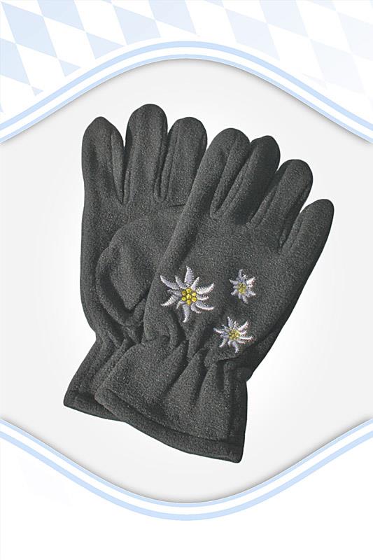 Herren Fleece Handschuhe mit Edelweiß schwarz