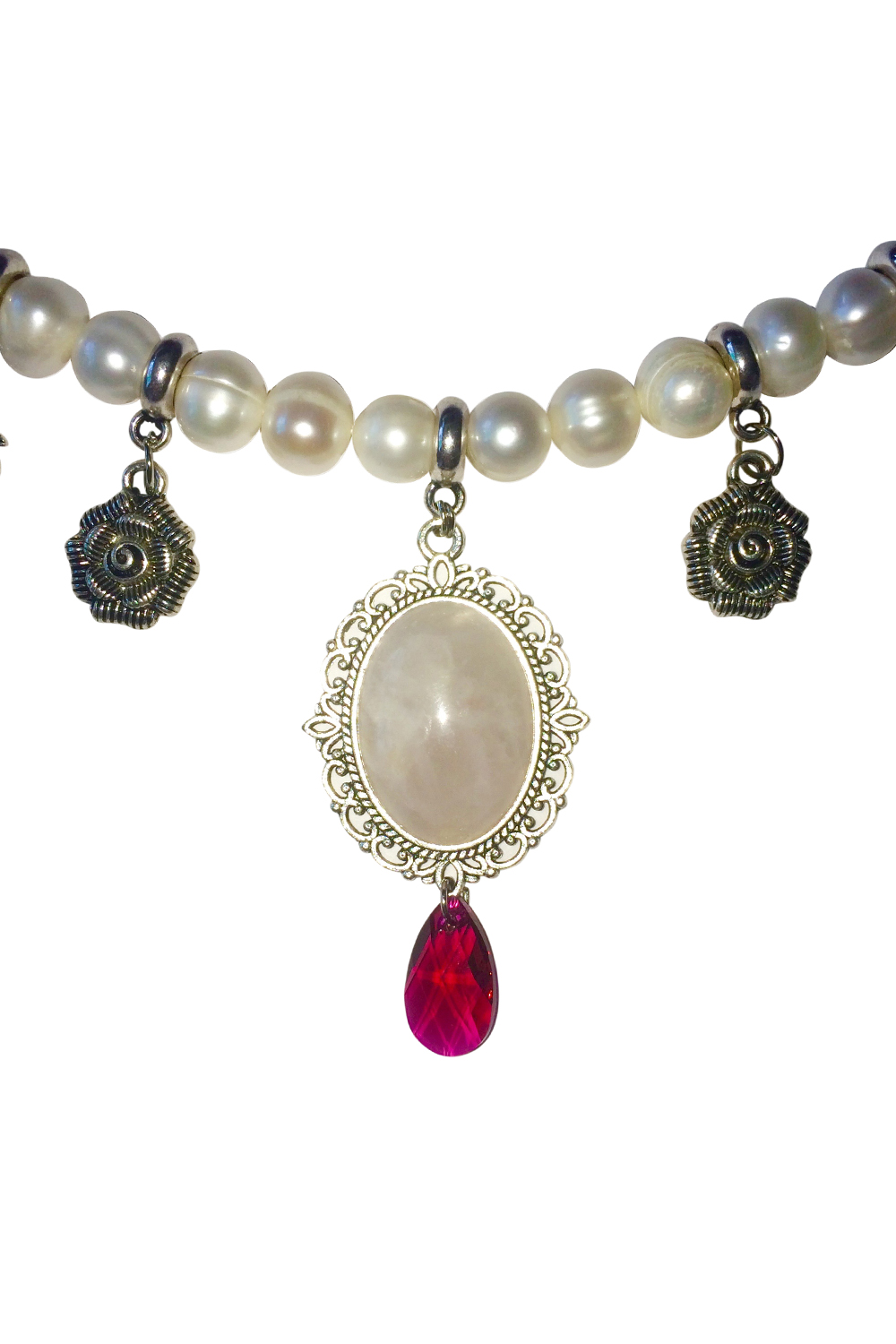 Made in Germany Perlen Charivari Medaillon Rosenquarz Swarovski